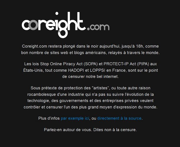 Coreight.com blackout SOPA