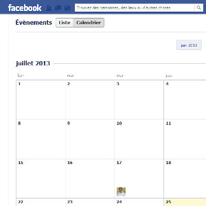 Facebook agenda vue calendrier
