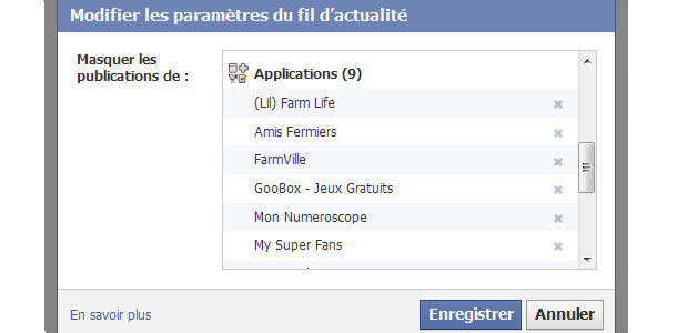 Facebook notification applications fil d'actualité