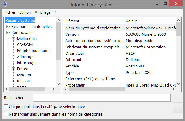 outils Windows informations système