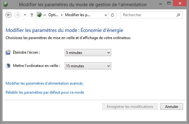 Outils Windows options alimentation