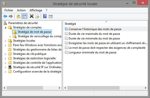 Outils Windows stratégie de sécurité locale