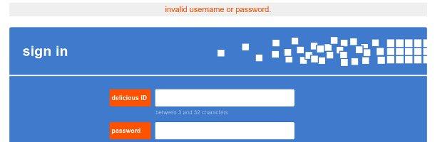 Delicious invalid username or password