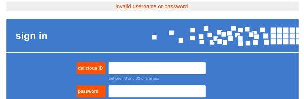 Delicious invalid username or password